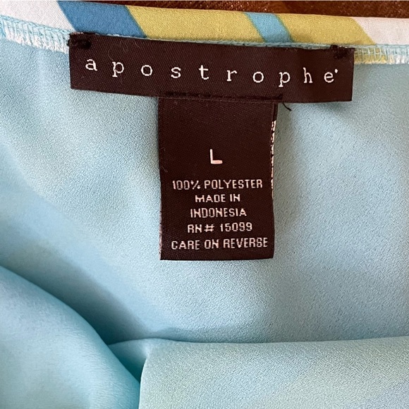 Apostrophe Blue Green Tan Abstract Print A-Line Y2K Knee Length Skirt Low Rise - Picture 7 of 8